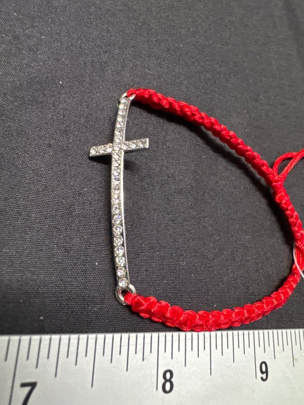 Red Adjustable Bracelet With Rhinestone Cross By Della Collection - Picture 3 of 6